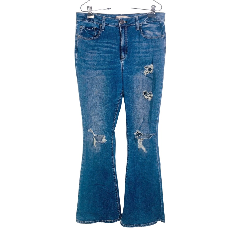 SO Goods For Life Jeans Women's‎ 13 31W High Rise Flare  Distressed Medium Wash